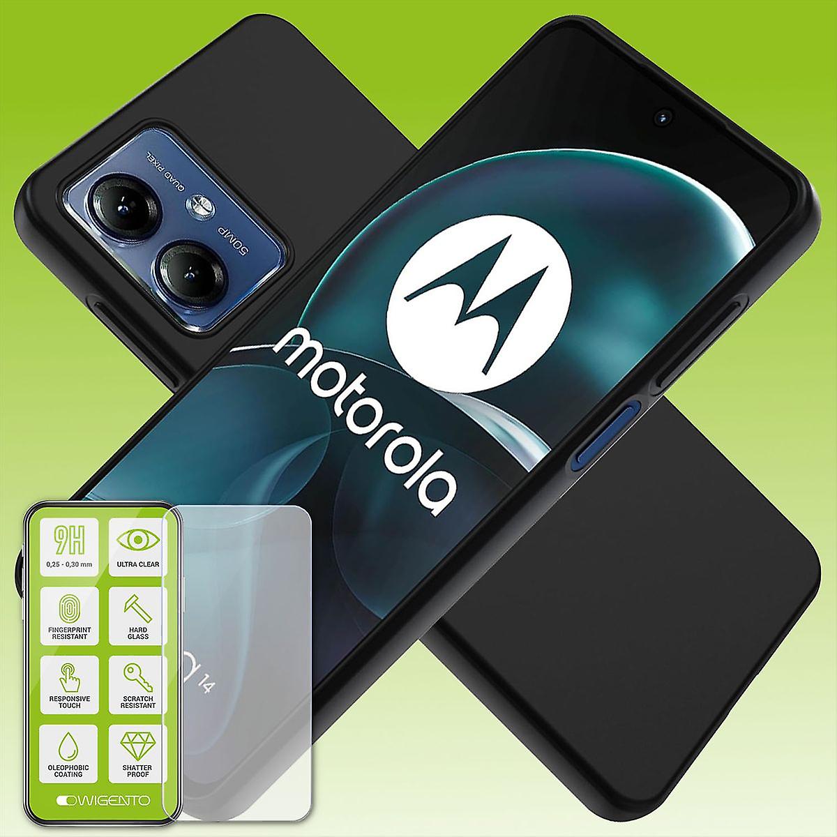 For Motorola Moto G14 Silicone Case TPU Black + 0.26 H9 Glass Phone Case Case Protective Cover