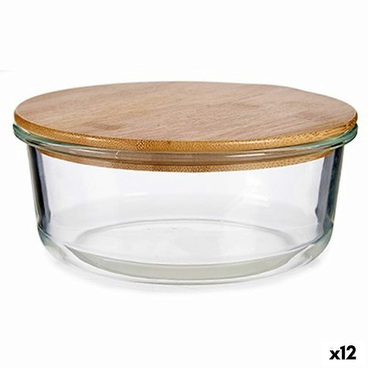 Round Lunch Box with Lid Vivalto Transparent Bamboo Borosilicate Glass (12 Units)