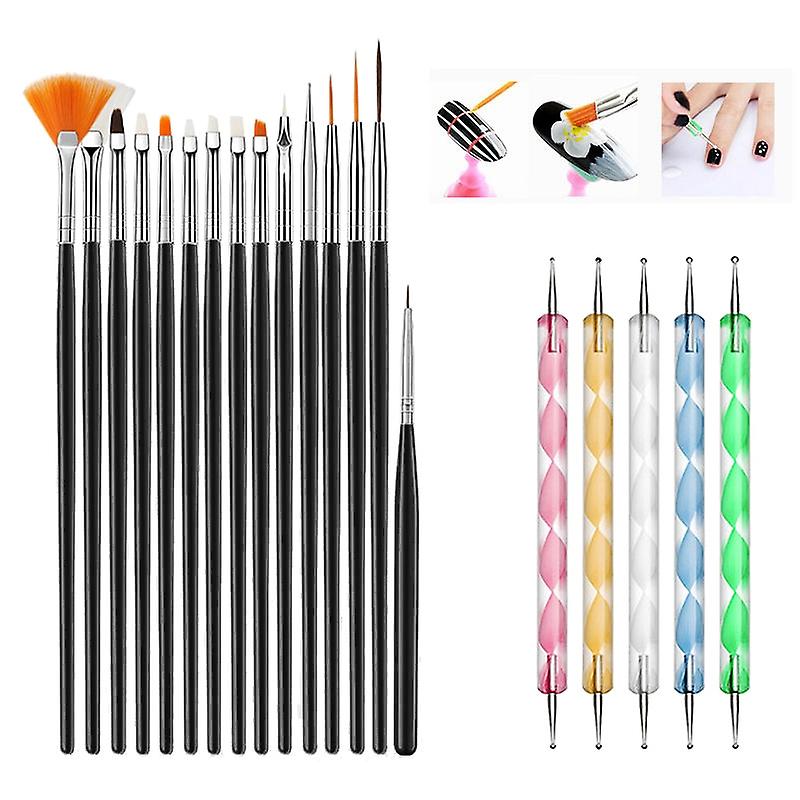 20PCS UV Gel Nail Art Design Set Dotting Painting Drawing Polish Brush Pen Tools