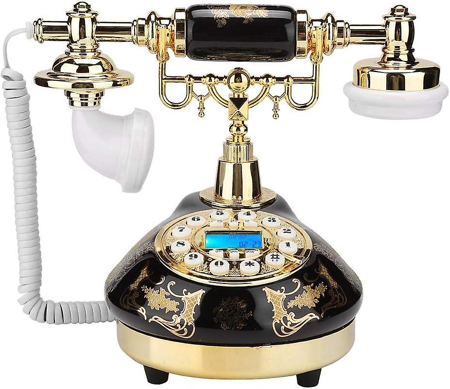 Retro telephone, European retro telephone flower pattern wired landline phone with push button dialing-Q33