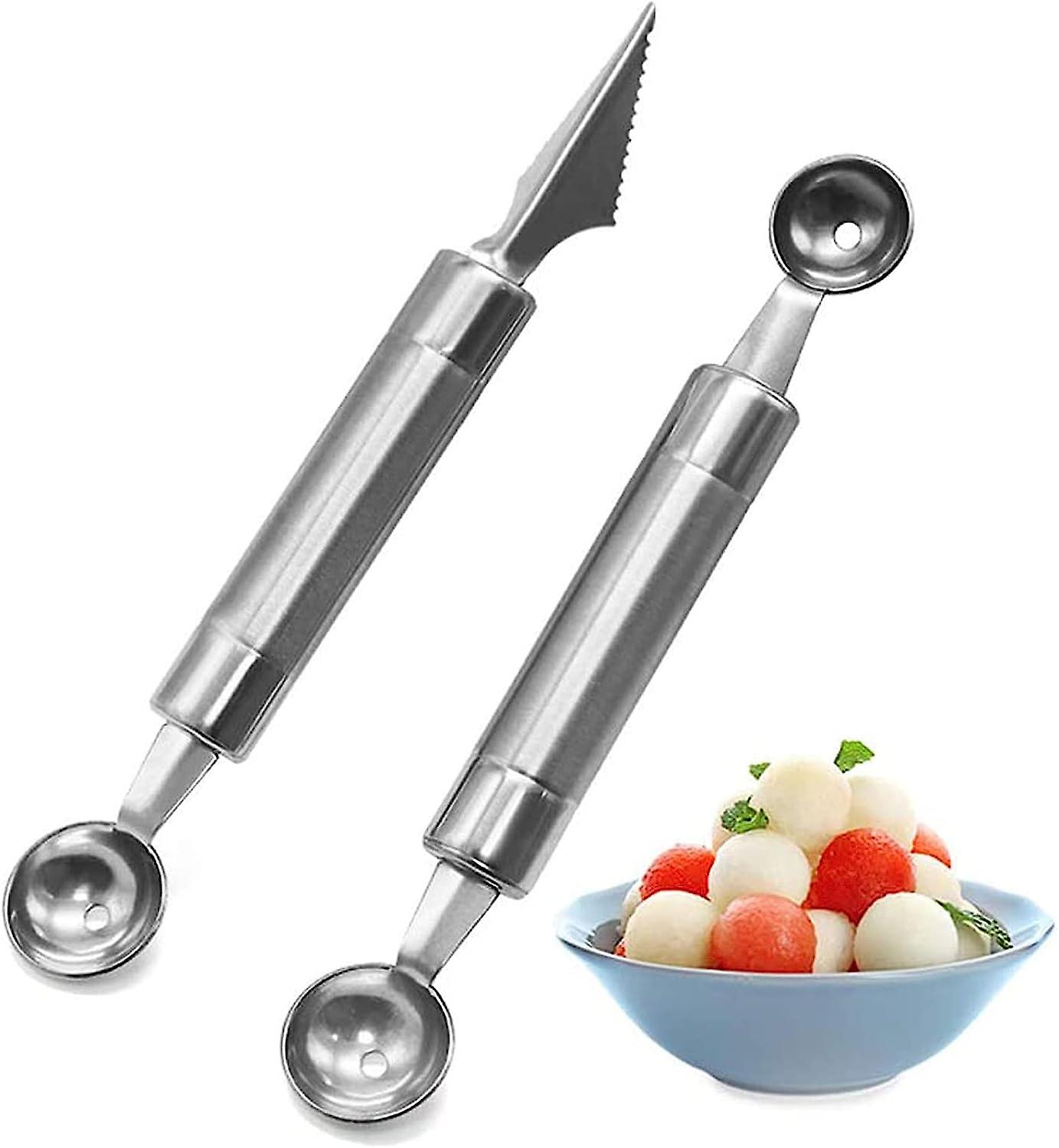 ball kutter og carving verktøy, 2 stk rustfritt stål melon cutter baller, melon skje, vannmelon kutter, ananas kutter, hvitevarer, frukt