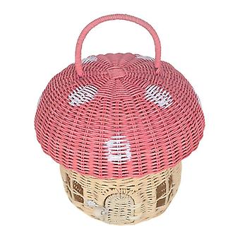 Handmade Rattan Mushroom-shaped Storage Basket- Cute Handmade Handcrafted Gift Decoration Artwork Rattan, Pink