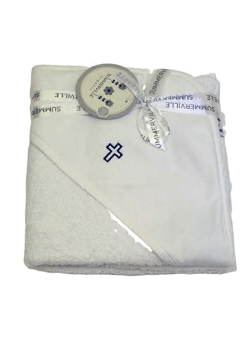 Bath Cape / Towel With Navy Blue Cross For Orthodox Baptism - Grace Of Sweden