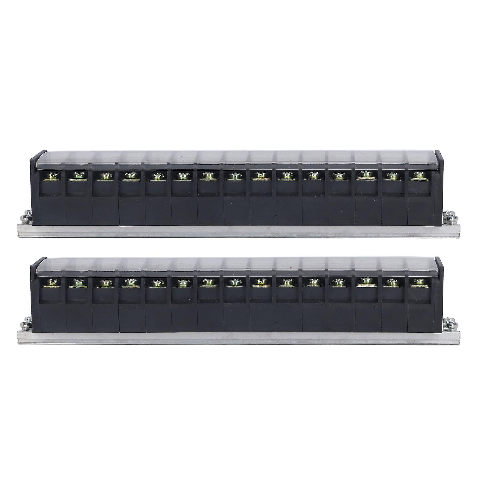 2 Pcs Terminal Block 30A 660V Dual Row Screw Terminal Barrier Strip for Bridge Lighting Tunnel Power Distribution 15 Positions