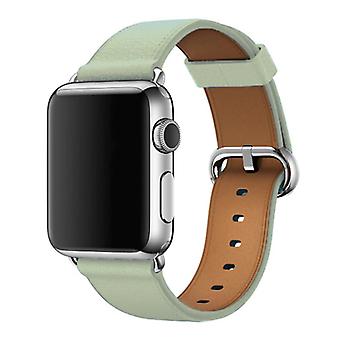 Stuff Certified® Leather Strap for iWatch 44mm - Bracelet Wristband Durable Leather Watchband Stainless Steel Clasp Green