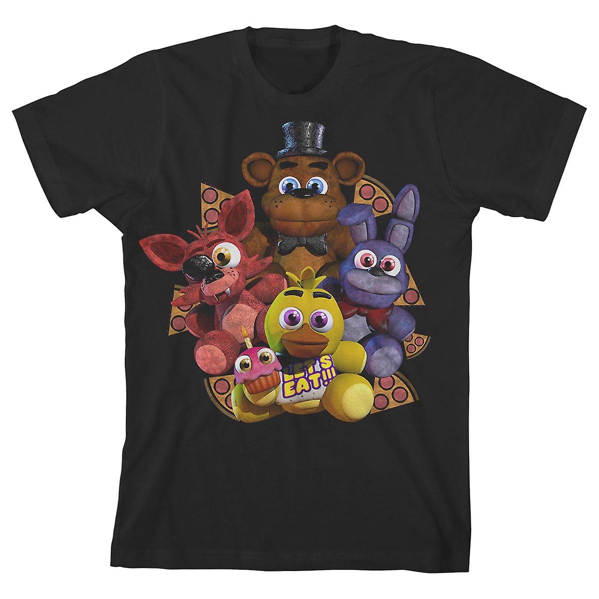 Fem netter på Freddy Character Plushies Boy Black T-skjorte-Large-oa04