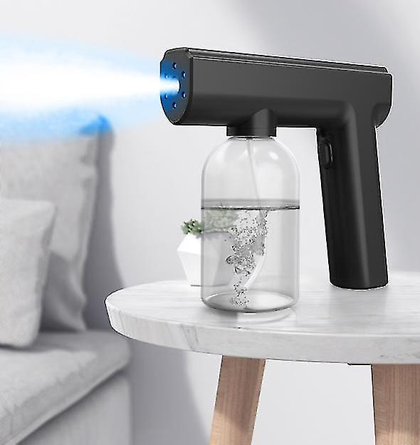 Black portable handheld disinfectant gun, 300 ml capacity, cordless blue light vaporizer, rechargeab
