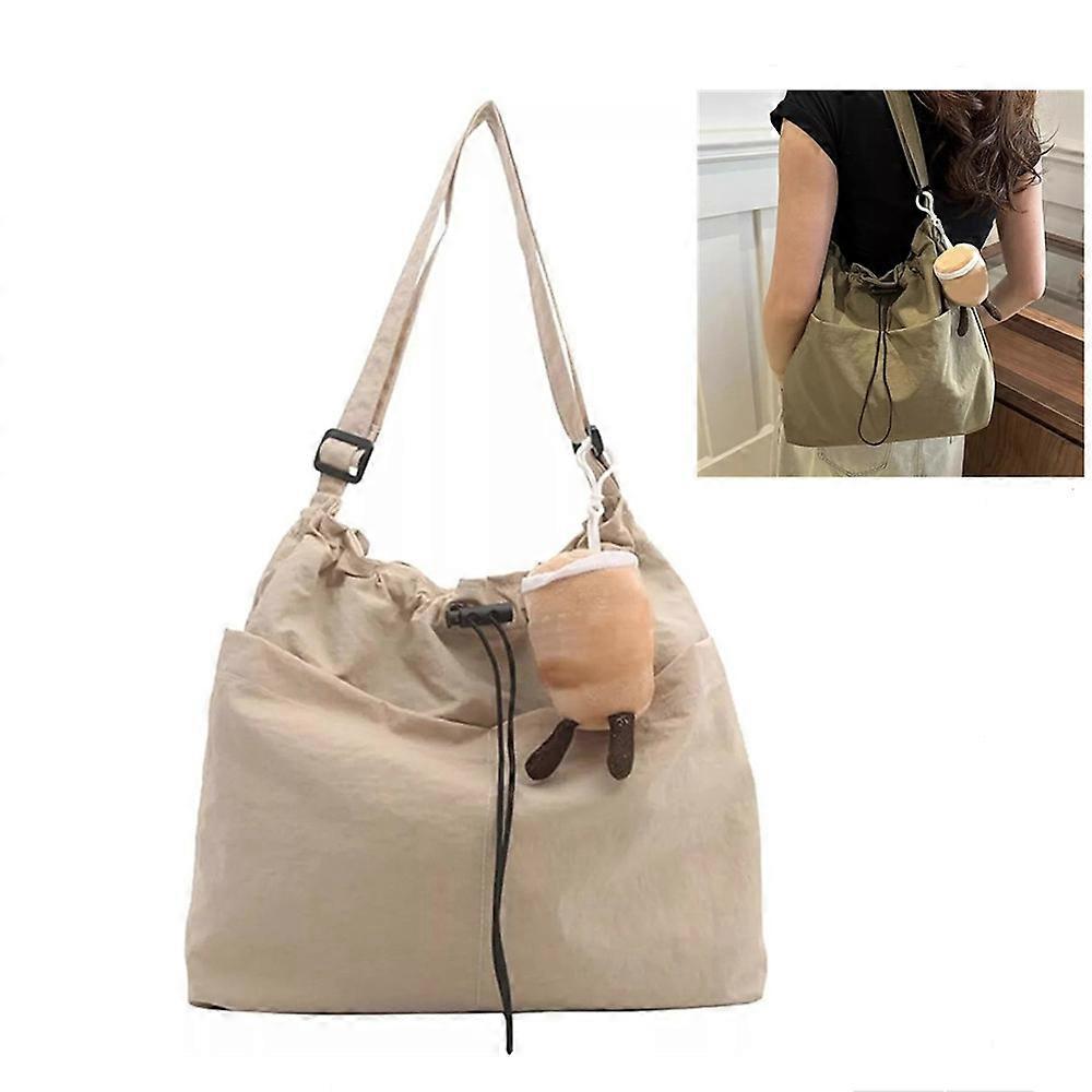 2024 New Large Capacity Waterproof Nylon Drawstring Pleated Shoulder Bag For Travel and Leisure