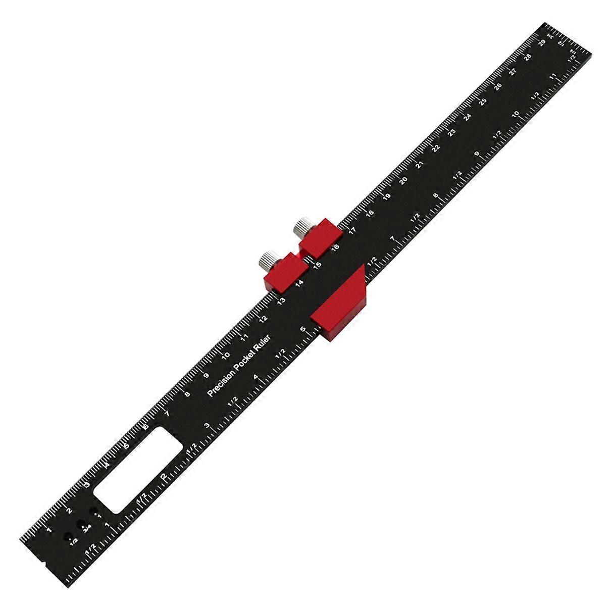 Woodworking Precision Pocket Ruler Aluminum Alloy Slide Ruler Inch & Metric T-Type Scribing Ruler Square Layout 300mm