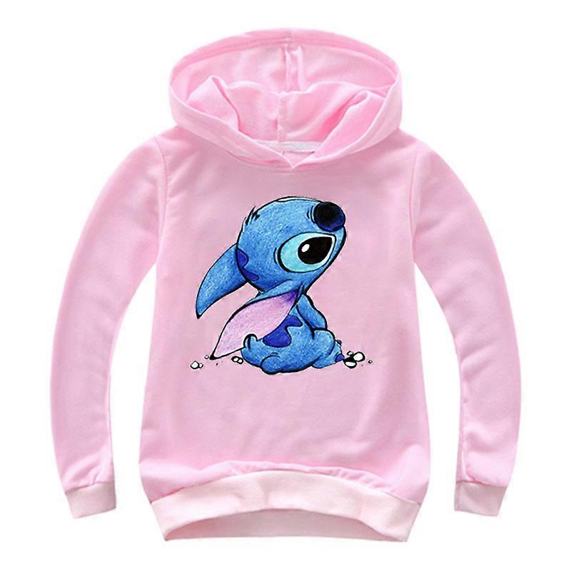 2024 Ny Stitch Stitch Stitch Fun Print Pullover For Gutter Og Jenter Casual Løs Hettegenser - Rosa 2