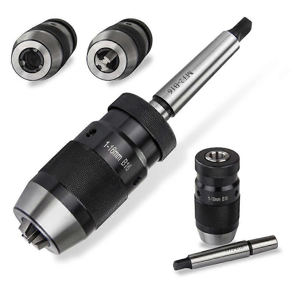 B16 1-16mm Steel Self Tighten Keyless Drill Chuck + MT2-B16 Arbor for Lathe Drill MK2