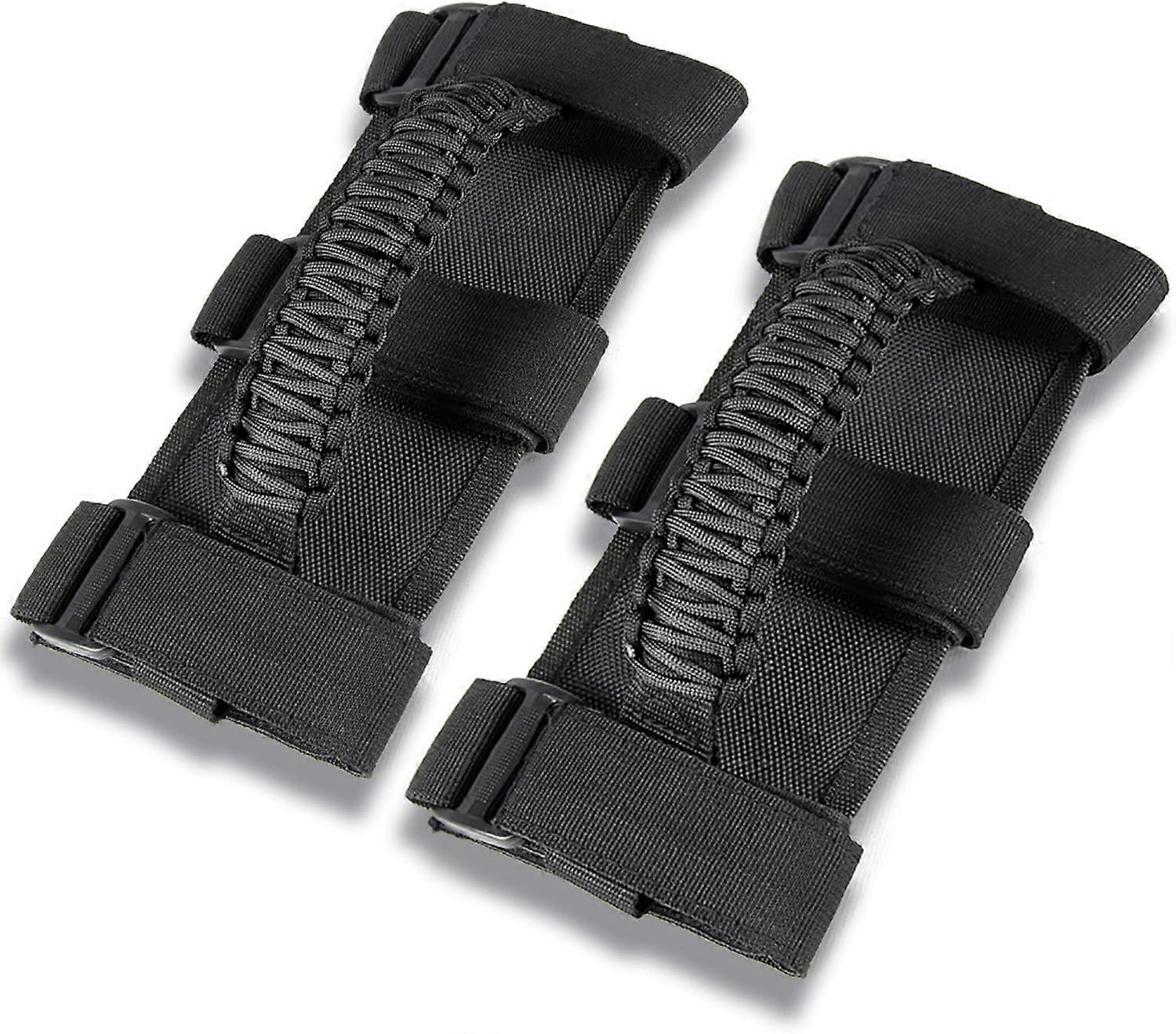2PCS Car Roll Bar Grab Handles Grip Handle Fit for Jeep Wrangler YJ TJ JK JL & Gladiator JT 1987-2020 with 3 Straps and Woven Handle(Black&Red)