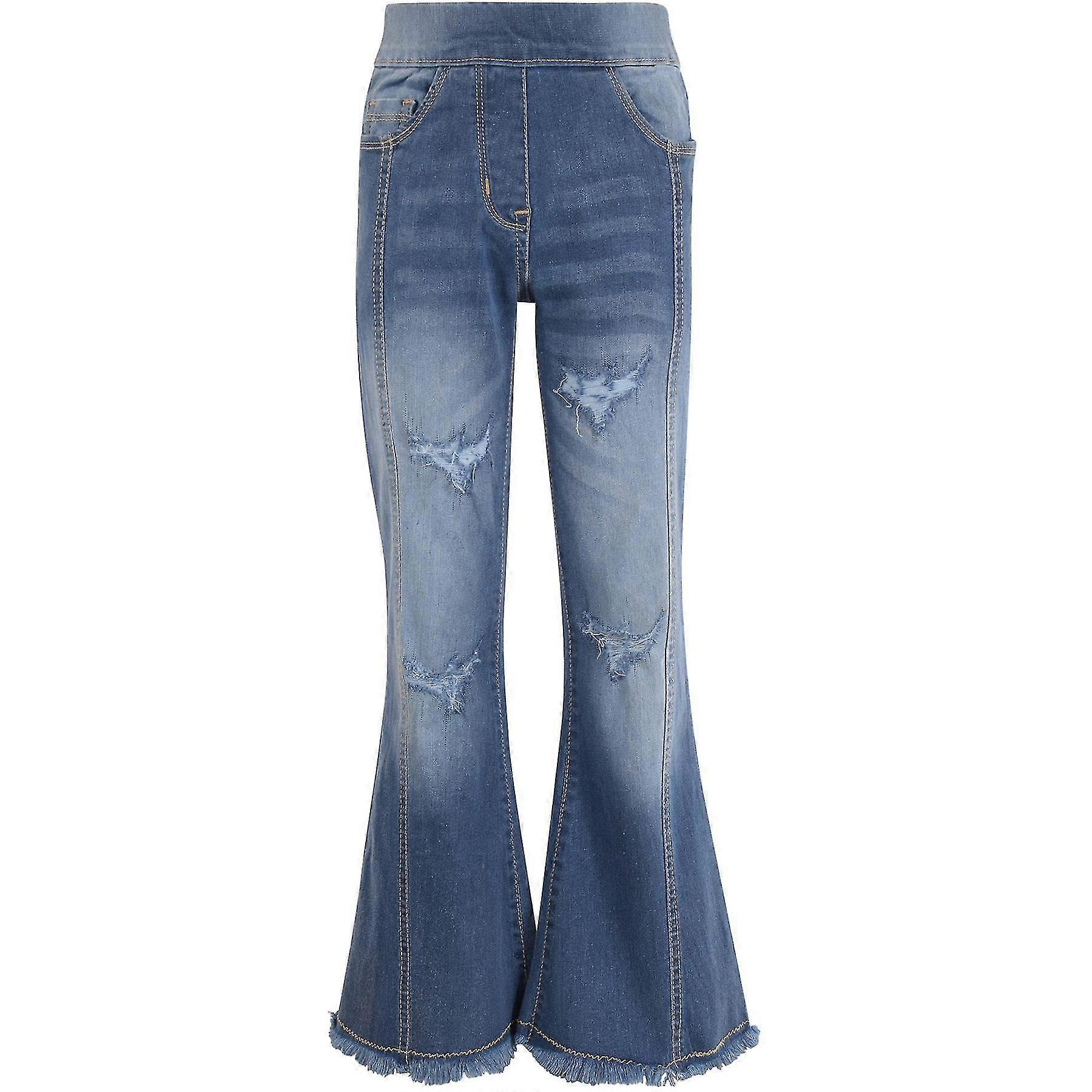 A2Z 4 Çocuk Kız Denim Kot Sıkı Orta Bue Kloş Yırtık Çan Alt Pantolon-Yvan