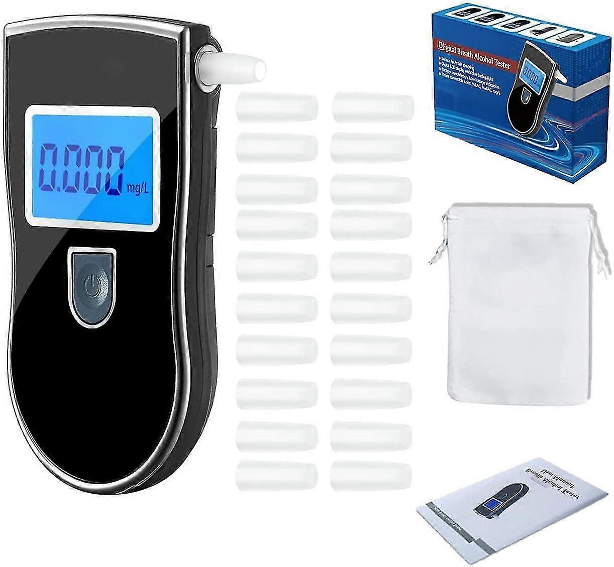 Esteopt Electronic Breathalyzer, Alcohol Tester With Led Digital Display Screen And 20 Mouthpieces, High Sensitivity Semiconductor Sensor (black)