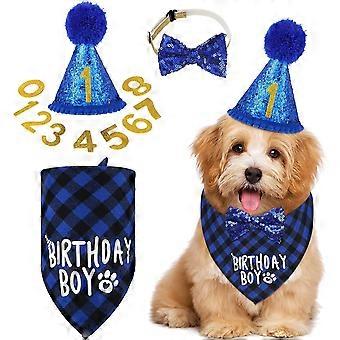 Dog Birthday Party Supplies Boy Girl Bandana Triangle skjerf klær skjorte søt lue Bow Tie krage med 0-8 tall for valp 1ste antrekk (elegant Styl