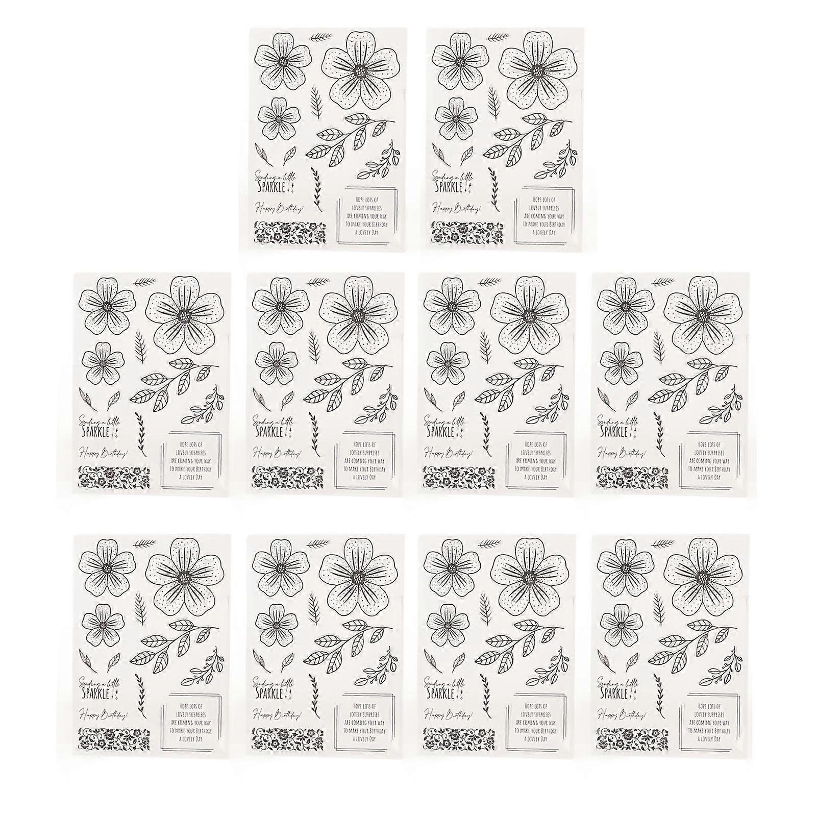 10pcs Clear Stamps Flower Leaf Pattern Reusable TPR DIY Decorative Stamps for Card Making Scrapbooking