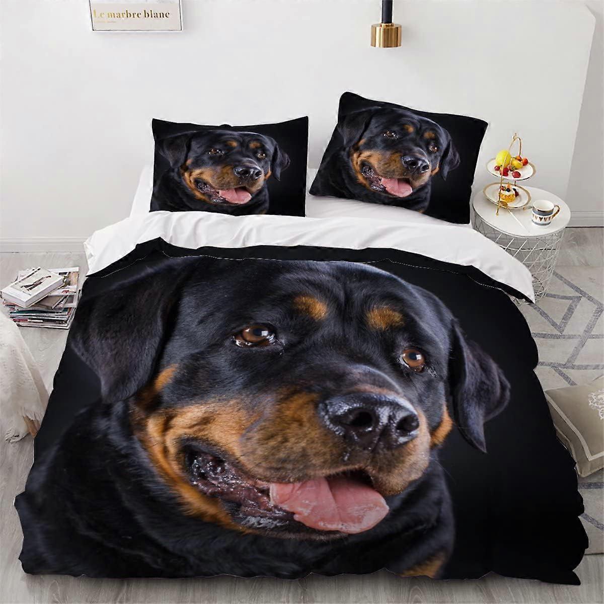 Kerota Copripiumino per adolescenti Singing Rottweiler Set di biancheria da letto per 2 persone con chiusura a cerniera Stampato in 3D ipoallergeni...