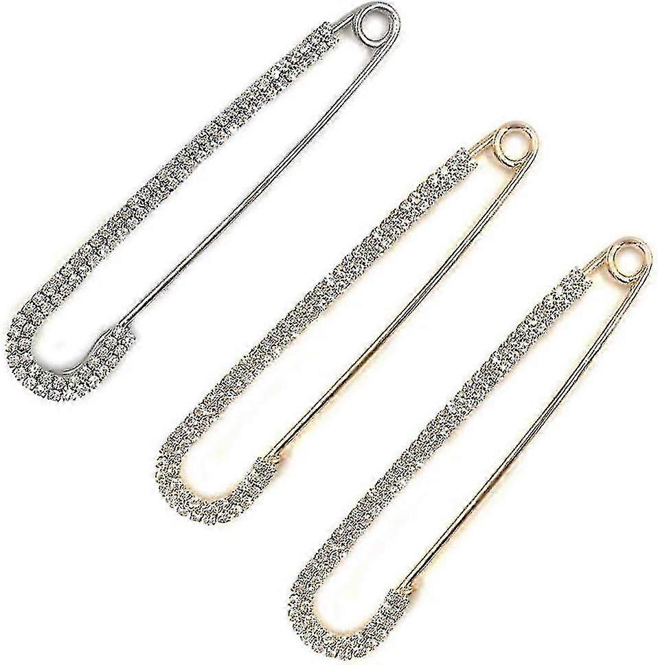 Women Crystal Big Safety Pin Jewelry Brooch Knit Scarf Lapel or Collar Brooch Pin