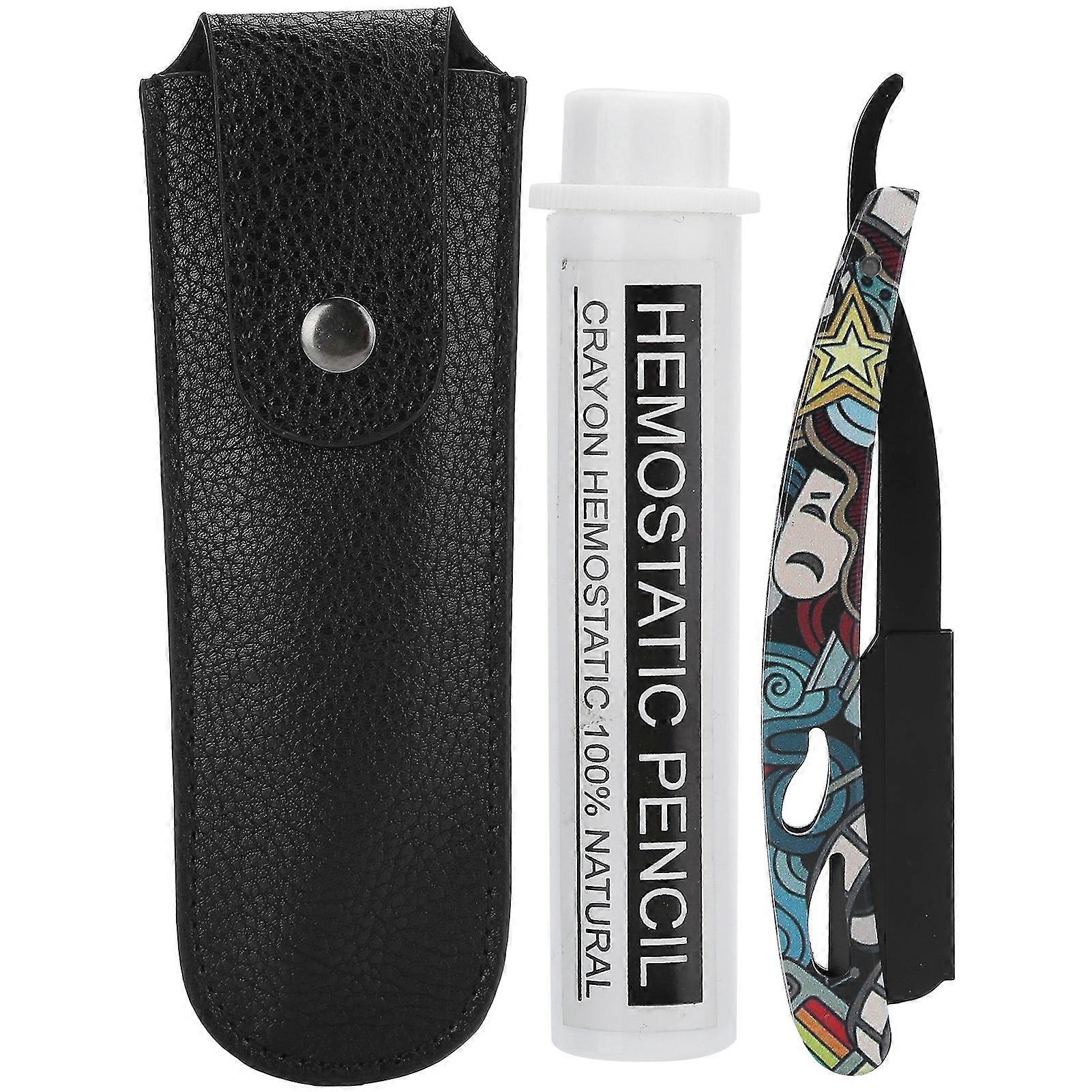 Shaving Kit - Manual Folding Shaving Knife Rack with Blade Holder and Storage Bag, Styptic Pencil Set