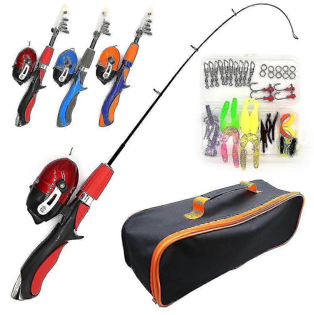 Kids Fishing Pole Set Full Kits with Telescopic Fishing Rod and Spinning Reel Baits Hooks Set