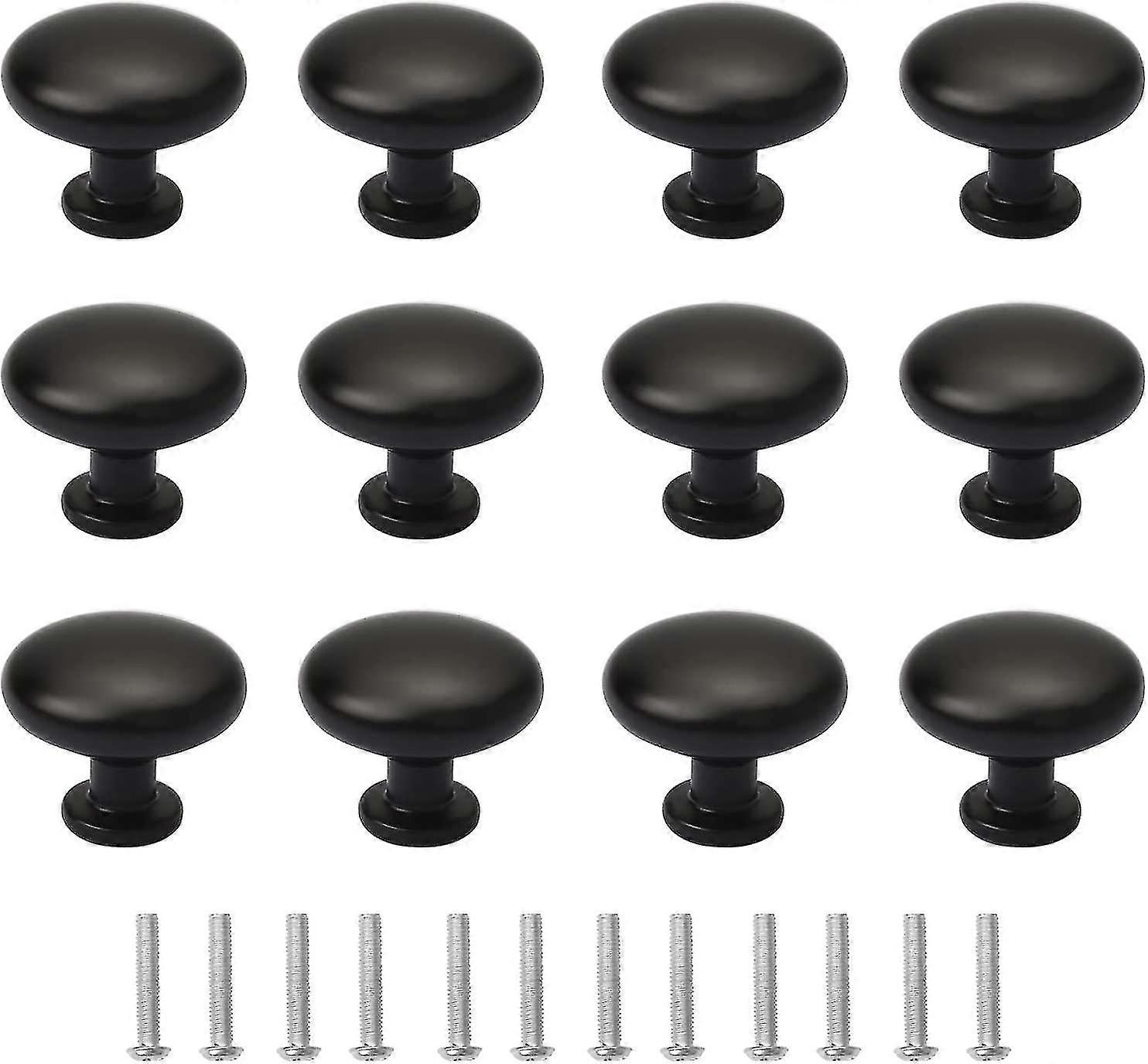 12 Pcs Black Round Drawer Knobs With Screw, Aluminum Alloy Cabinet Door Knobs Acsergery Gift