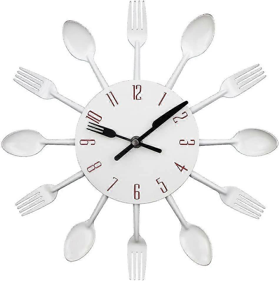 32*32*4cm Mirror Effect Kitchen Clock With Spoon Fork 3d Removable Sticker For Home Decoration
