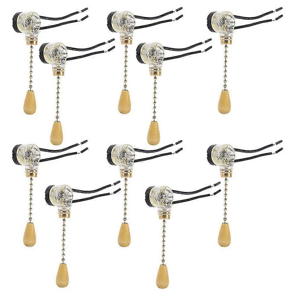 10pcs Wall Light Pull Switch Home Ceiling Fan Lamp Ceiling Fan Wall Light Replacement Pull Chain Cord Switch Glod