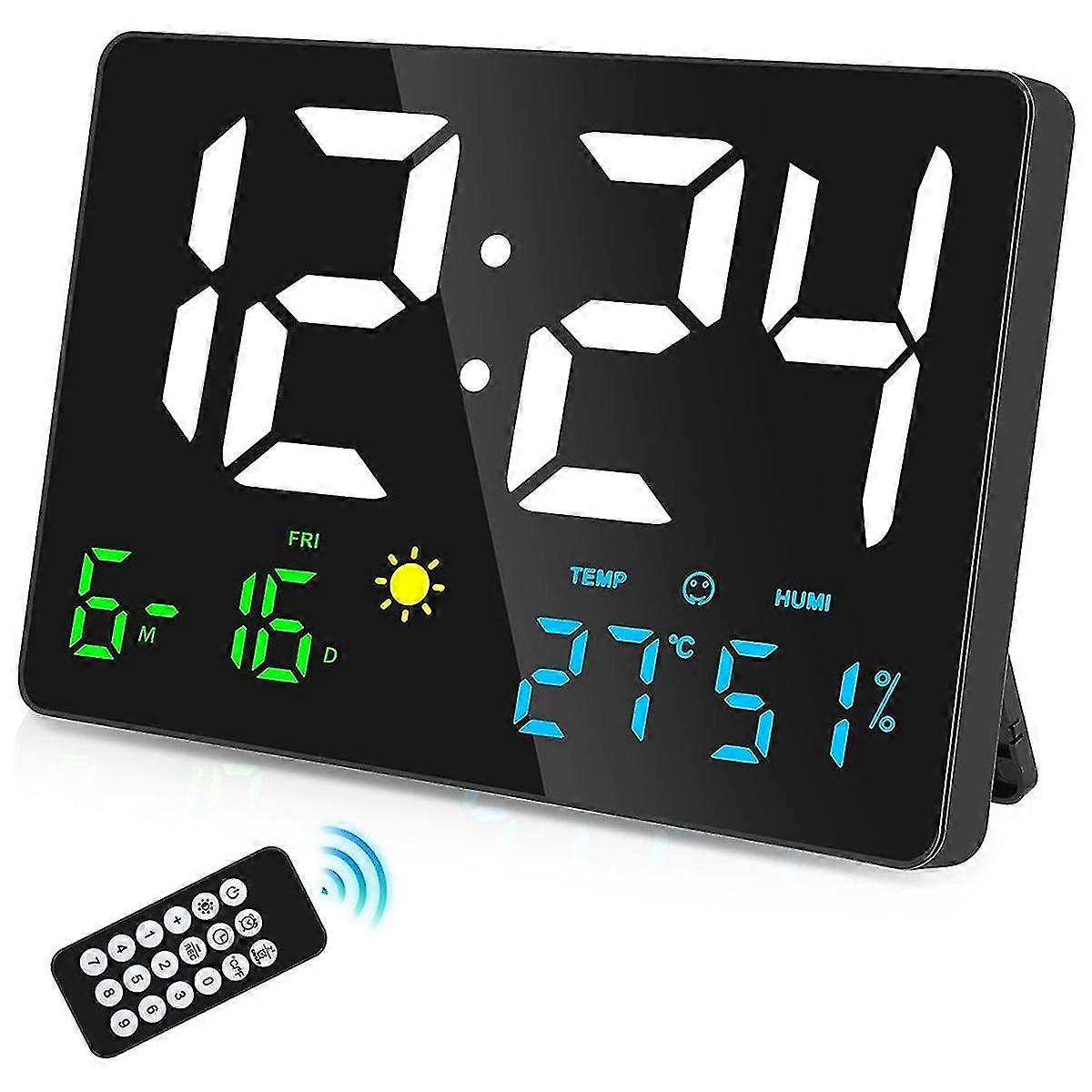 Digital Wall Clock Large Display, 11.5inch Usb Led Digital Wall Clocks Alarm Clock For Bedrooms With Weather Station