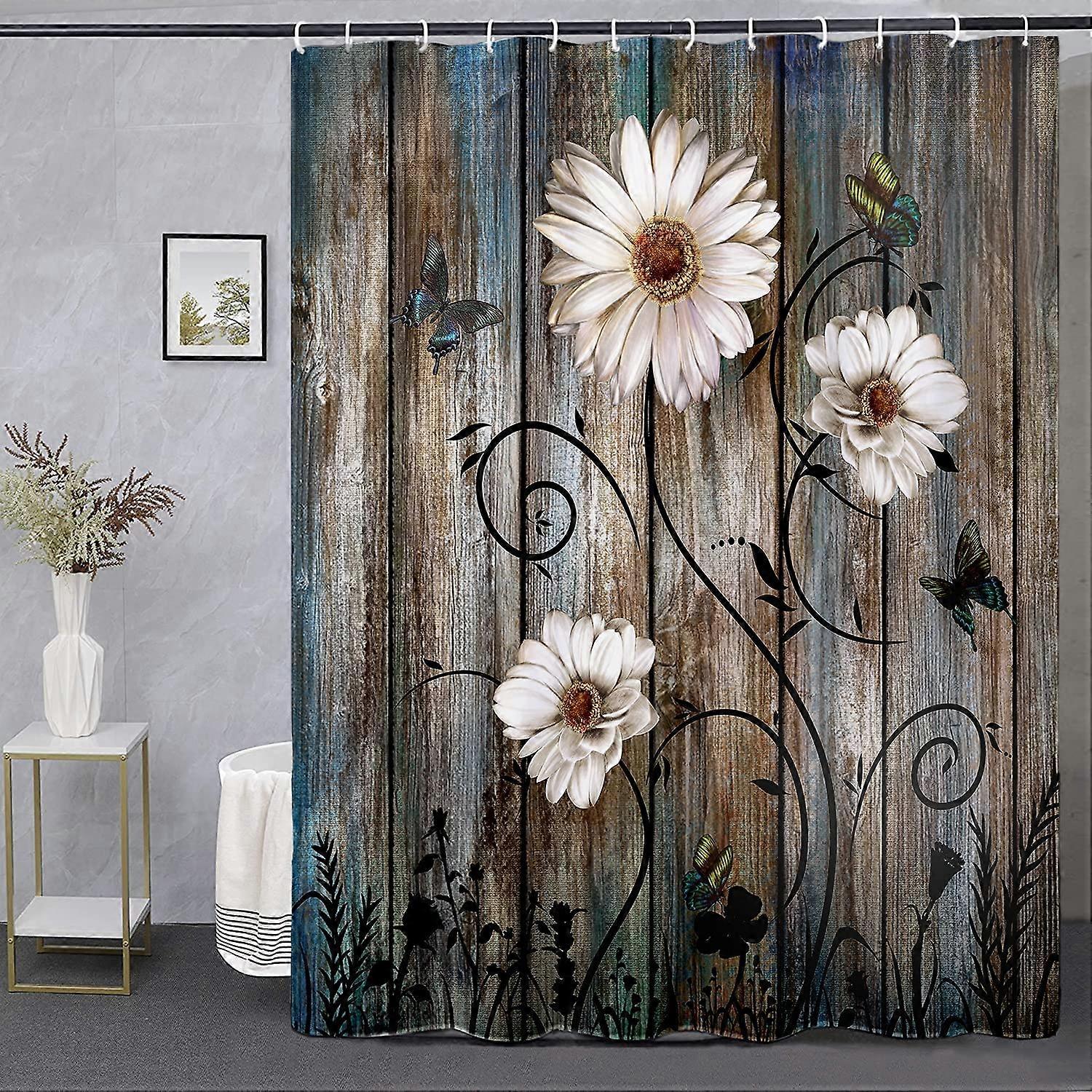 Rustic Shower Curtain Set Grey Floral