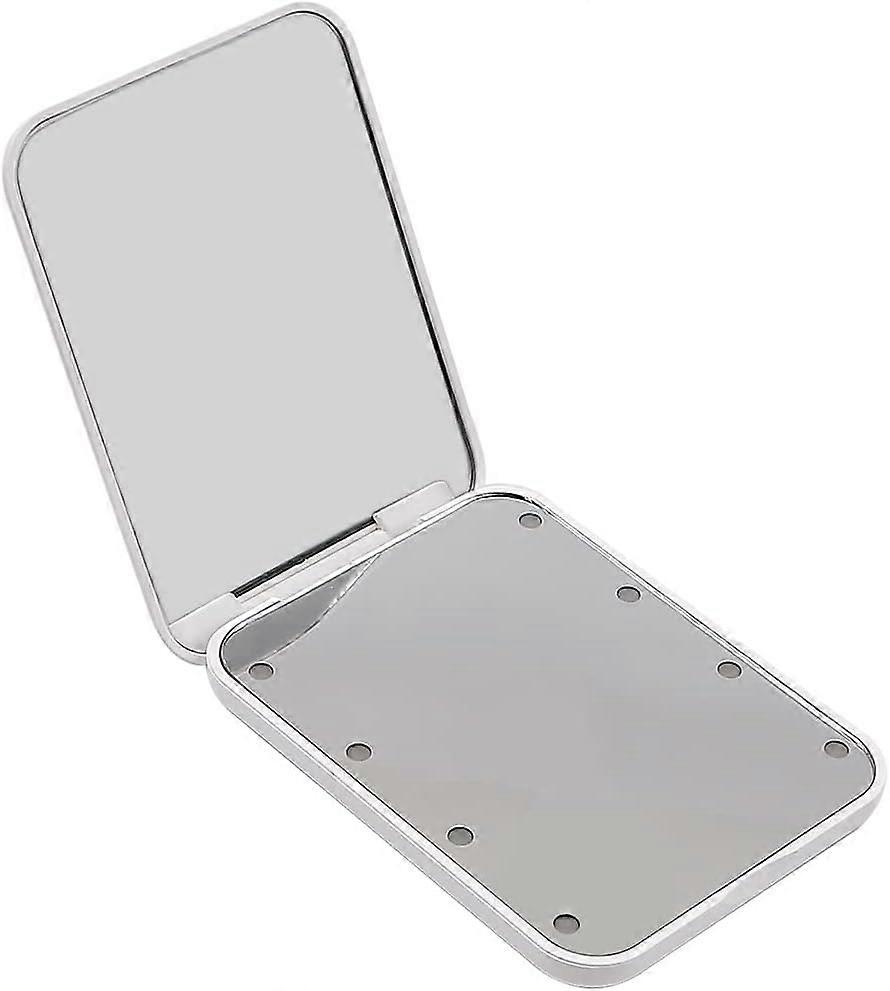 Mini LED Pocket Mirror Small Cosmetic Mirror with Lightweight, Compact, Foldable, Double Sided Rectangle, White