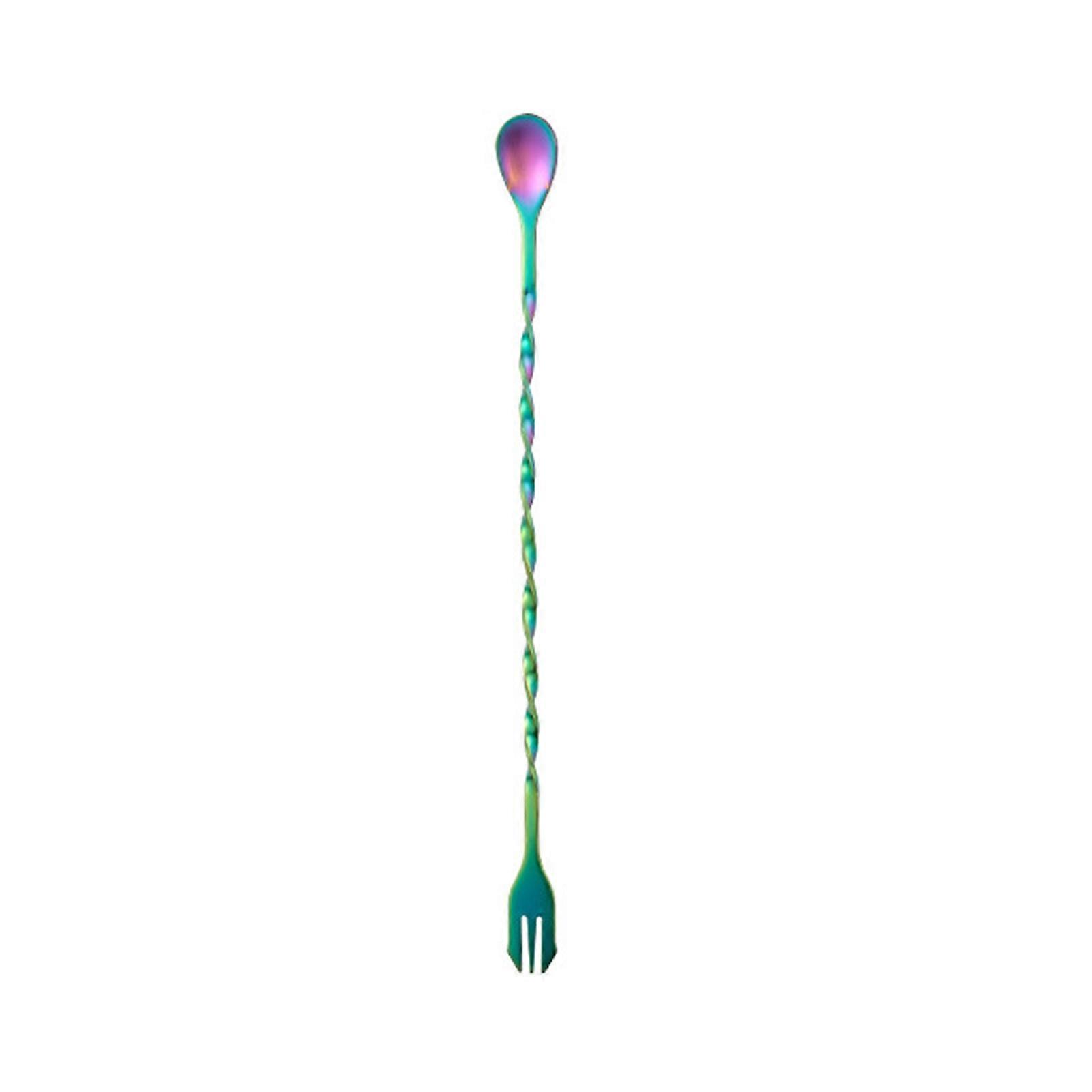 Cocktail Spoon with Fork Double Heads Stainless Steel Long Spiral Handle Mixing Stirrer Bar Accessories KAESI