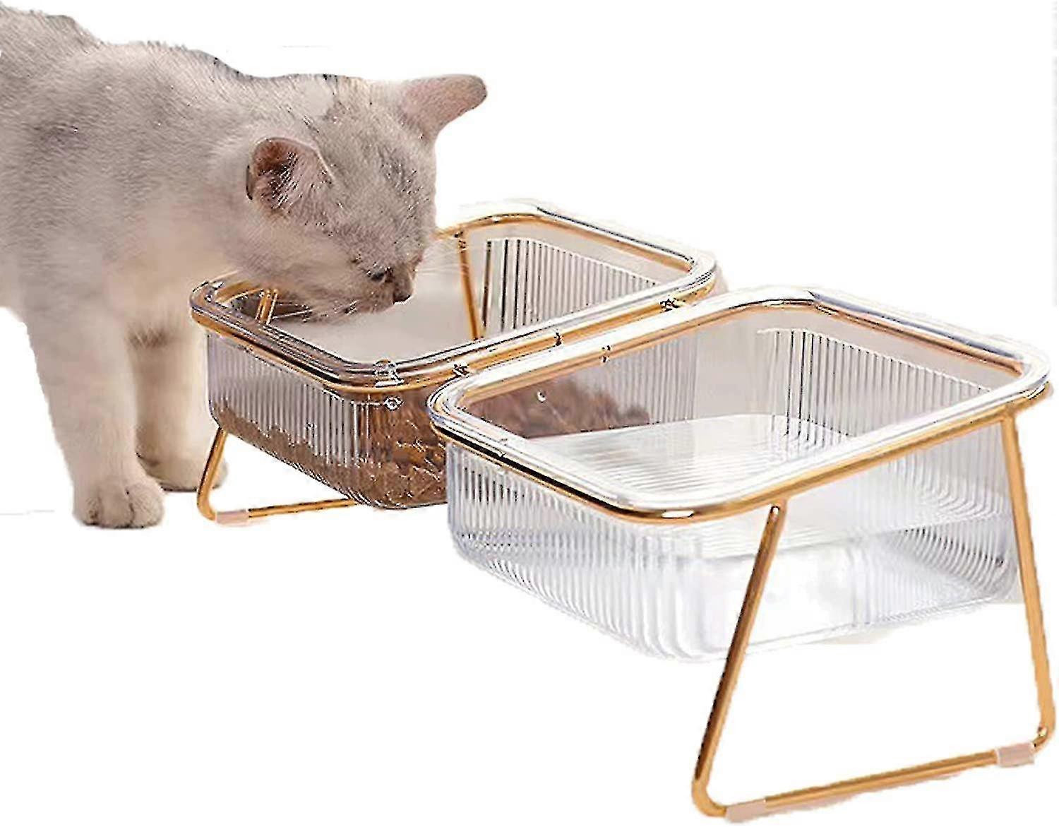 Double Cat Bowl With Surlev Stand, 15 Reclining, Non-slip, Transparent, For Food And Water, Removable Bowl For Cats And Ch