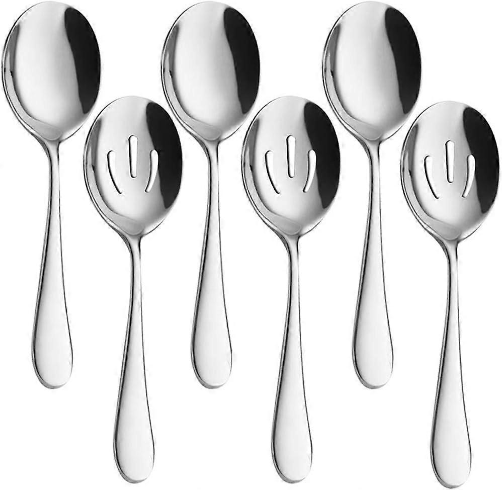 Serving Spoons x 3, Slotted Spoons x 3, 8.7 inches Utility Advanced Performance Skimmer Perforated, Stainless Steel Serving Spoons Set for Buffet Can
