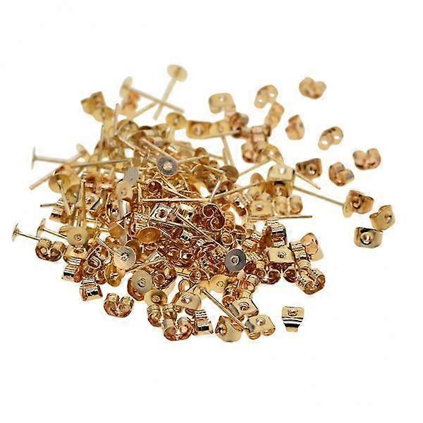 2x200Pc 4mm Iron Earring Posts and Backs for DIY Earring Findings Light Golden