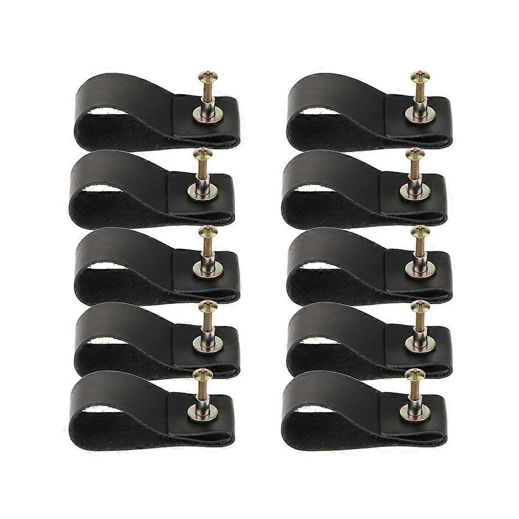 10X Handmade Leather Suitcase Handle Drawer Cabinet Pull Handle Black