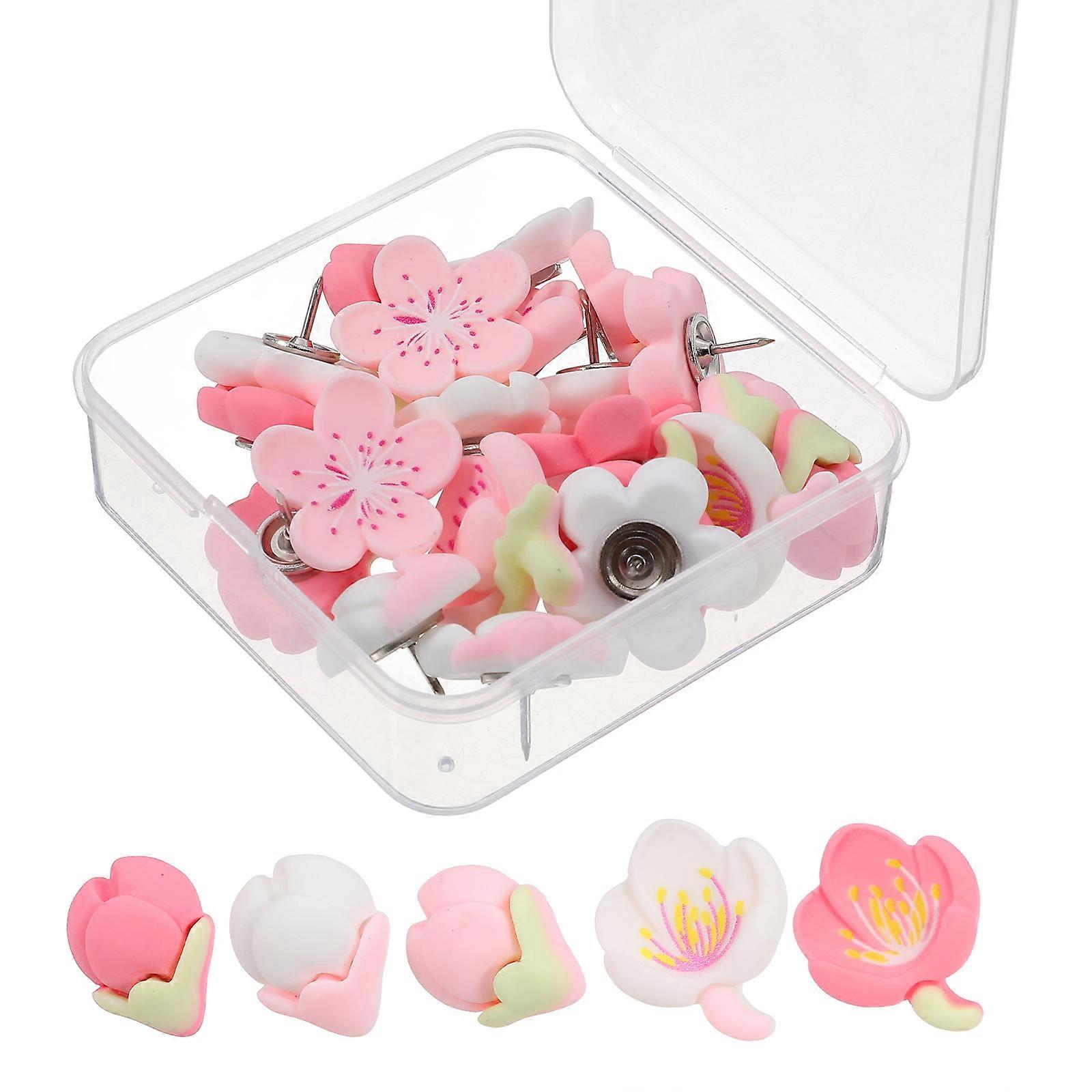 20Pcs Thumbtacks Push Pin Replaceable Pushpins Adorable Flower Shape Thumbtacks Accessories