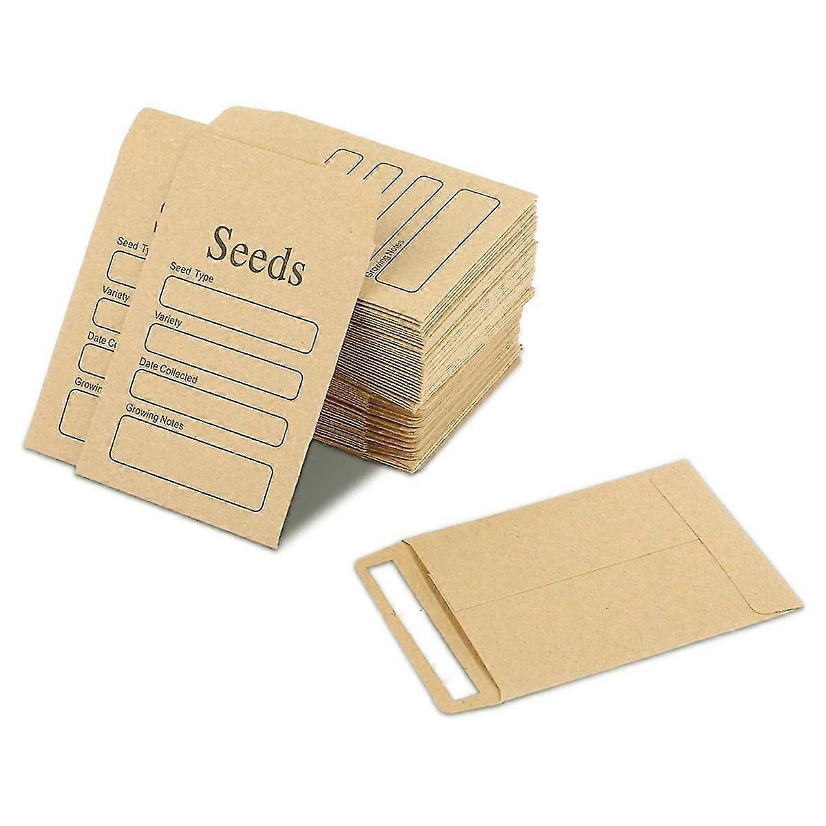 100 Pcs Seed Envelopes 3.54 x 2.36 Inch Brown Kraft Paper Seed Packets Envelopes Resealable Self Sealing Seed Packets