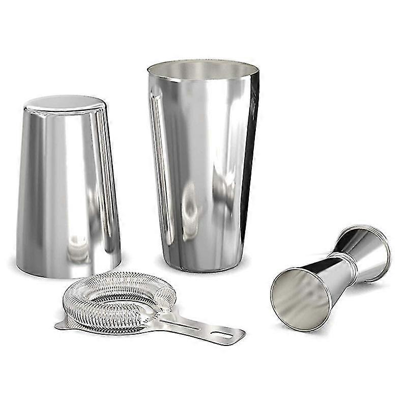 Shaker Set: Profesjonell Boston Shaker, Strainer og Jigger Set. 4-delt Premium rustfritt stål B