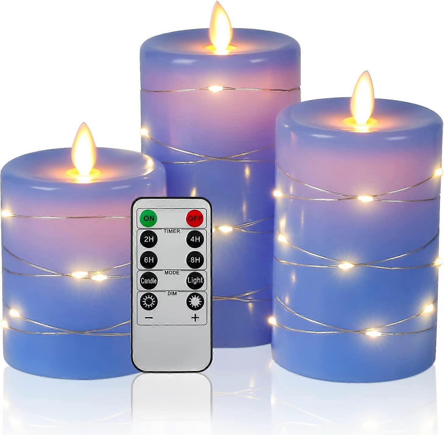 LED Candles 360 Degree Viewing Angle, with Starry String Lights, 3 Pack LED Candles, with 10 Key Remote Control, 24 Hours Timer Function, Christmas De