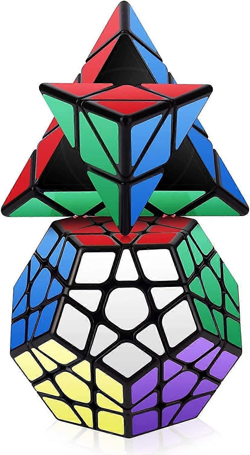 Speed Cube Set, Pyramid Megaminx Speed Cube Smooth Puzzle Cube Set (2 Pack (Black))