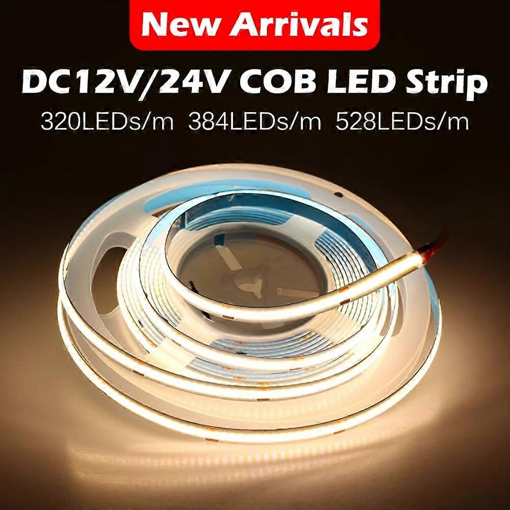 COB LED Bande 384LEDs/m Soft Flexible DC12V/24V Barre Lumineuse Blanc Chaud Froid pour Décor Éclairage 3000K 4000K 6000K