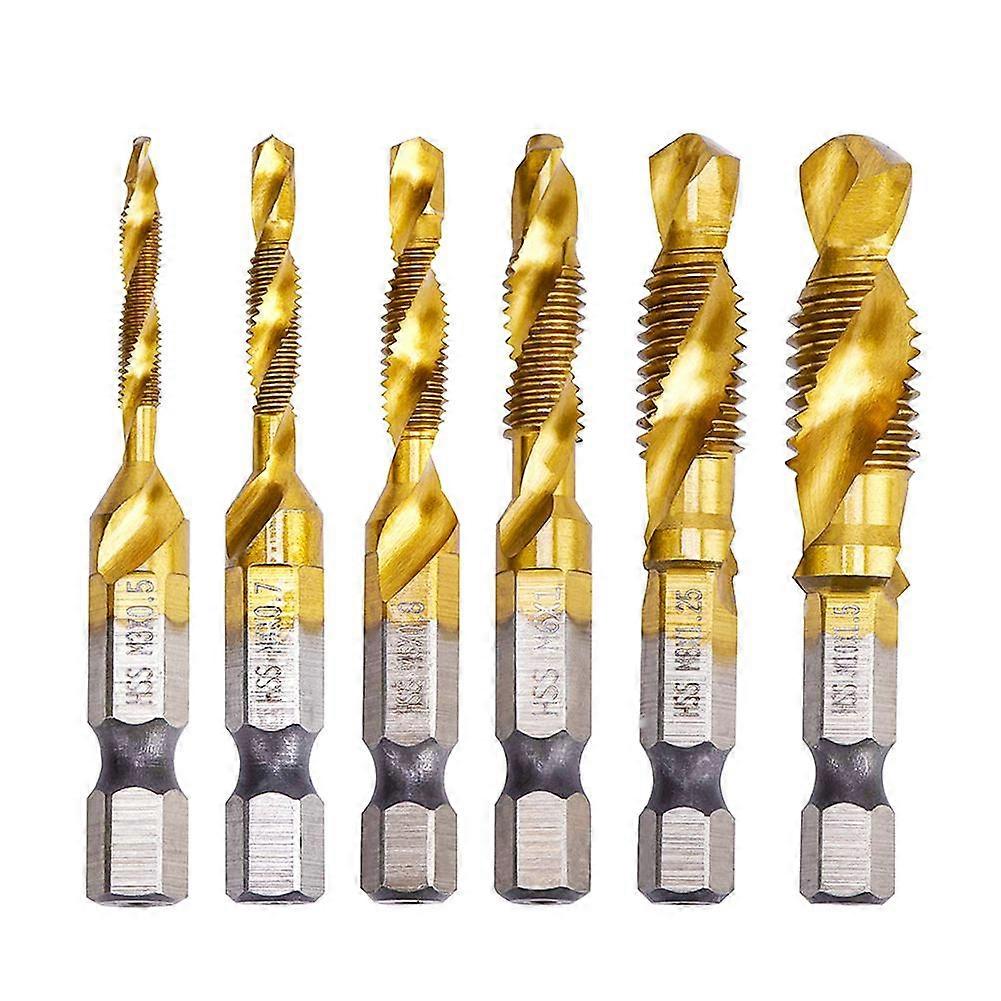 6Pcs Hex Shank Titanium Plated HSS Screw Thread Metric Tap Drill Bits Screw Machine Compound tap