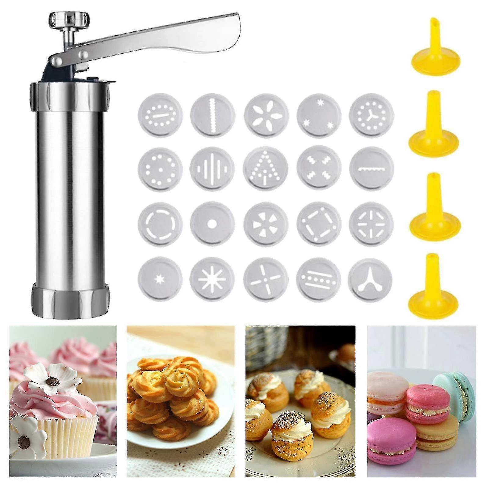 Cookie Maker Maszyna do prasowania ciastek 20 płytek do ciastek i 4 dysze lukrujące do dekoracji ciast i produkcji ciastek