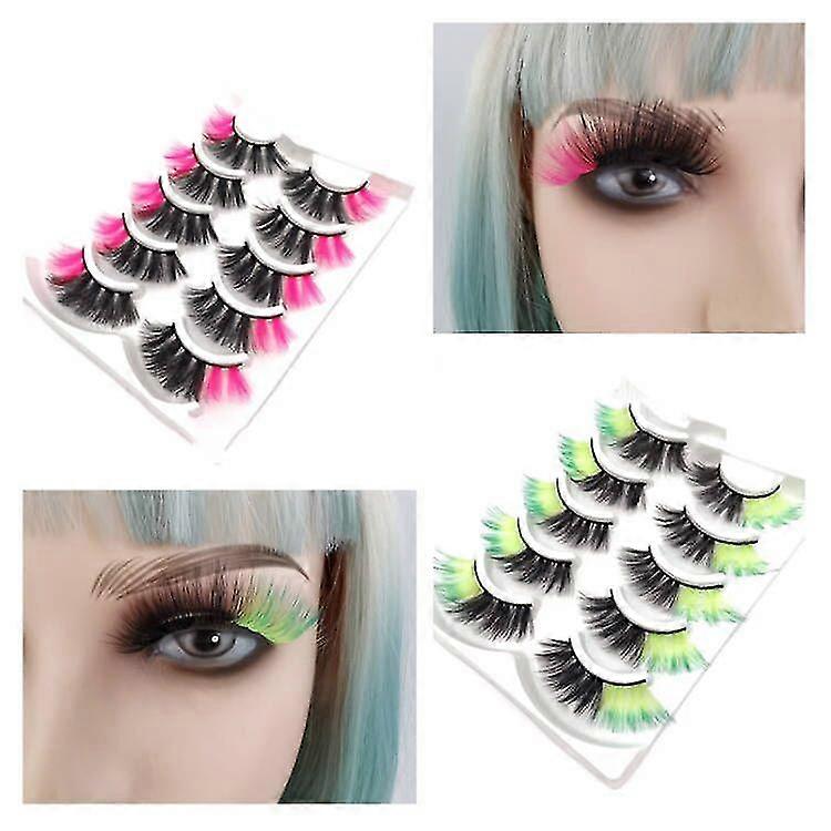 10 Pairs False Eyelashes Color Strip Eyelashes Color Faux Mink Eyelashes