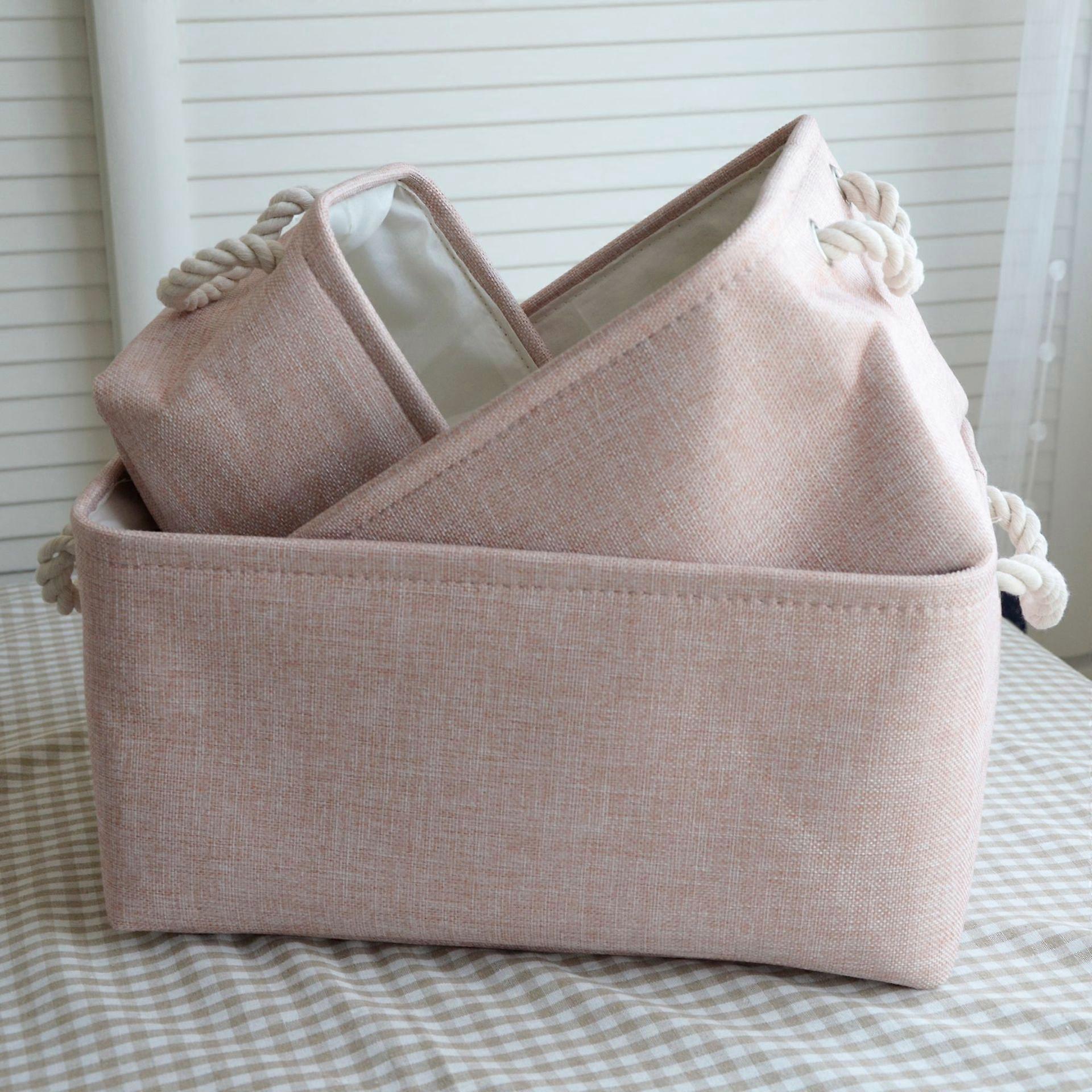 A Storage Basket Made of Cotton and Linen, Foldable, Storage Basket With Handle 30 * 20 * 16cm (Blue)