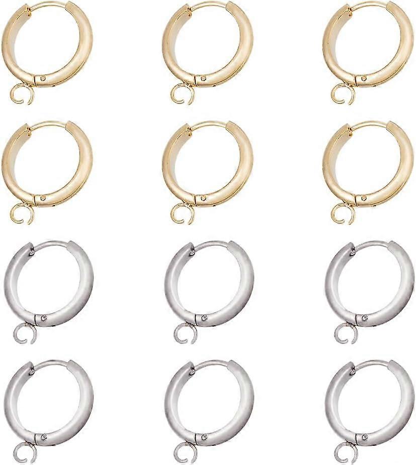 12Pcs 2 Colors Huggie Hoop Earring with Loop Round Earring Hooks Huggie Earring Findings 16mm Stainless Steel Leverback Earring Findings for Earring D