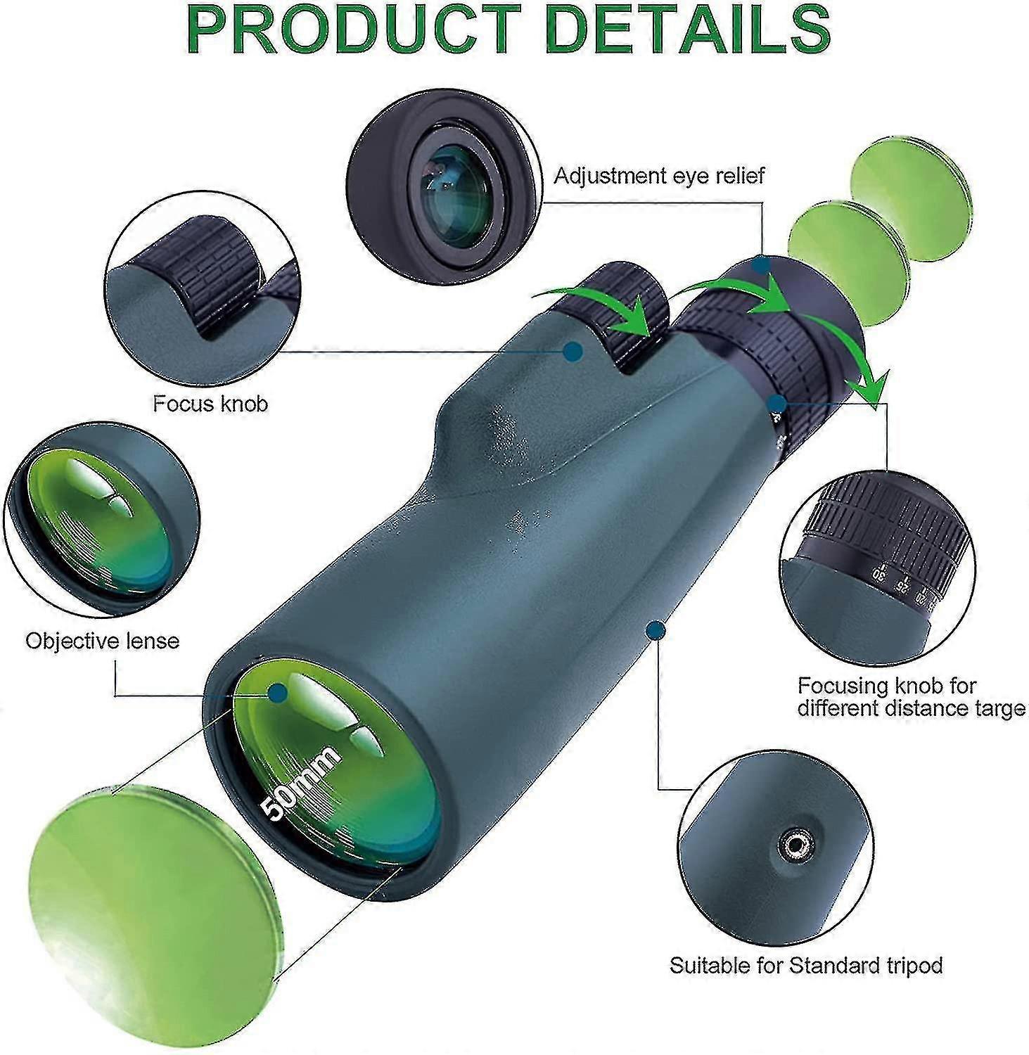 10-30 x 50 Zoom Monokular Teleskop High Power Prisma Kompaktes Fernglas