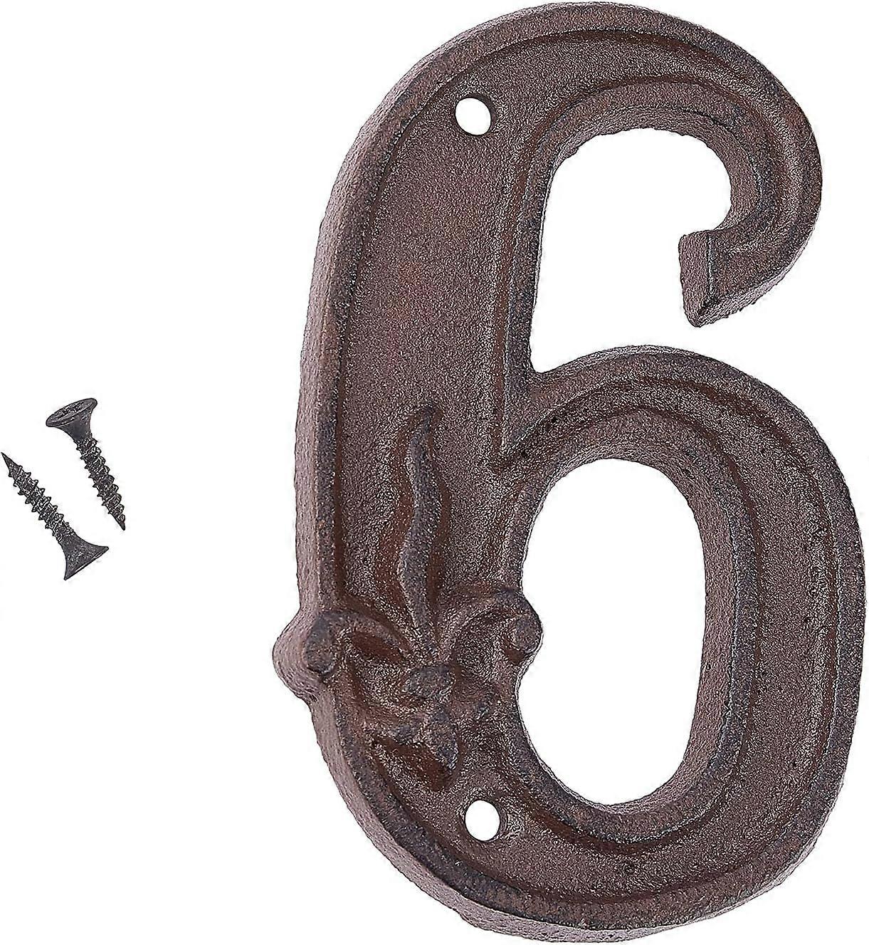 4.6 Inch House Numbers Cast Iron Address Numbers Rustic Metal Home Numbers Mailbox Numbers Door Numbers for Outside with Screws Number 6 DIY