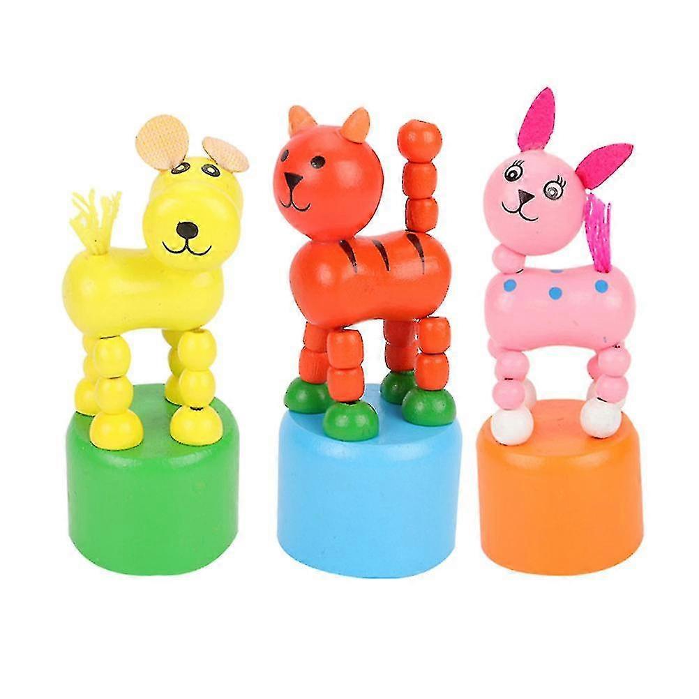 3 Pcs Educational Toys Toddlers Push Up Press Base Toy Wood Thumb Animal Toys Wooden Push Up Toys Finger Puppets