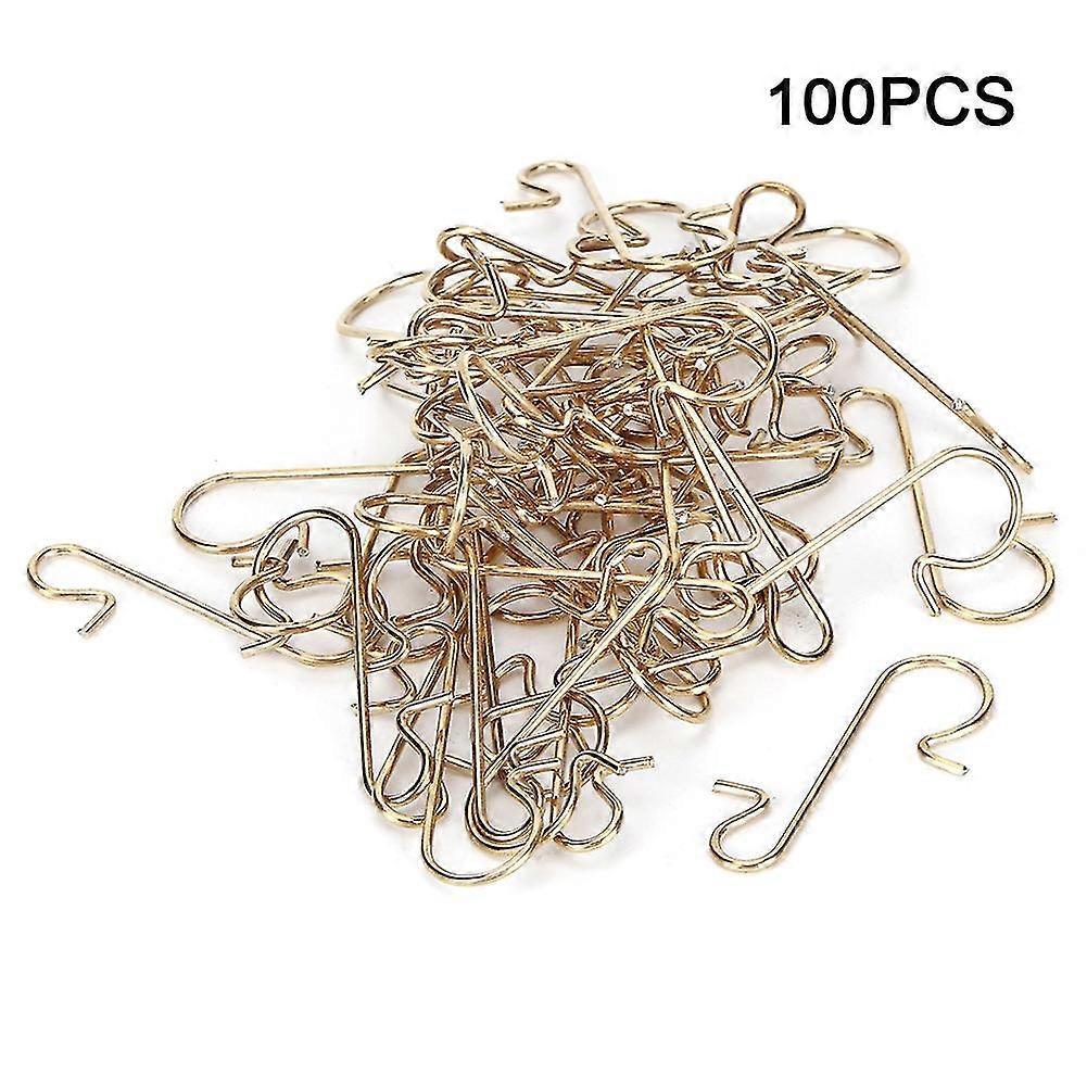 100pcs Multi Purpose Metal S Shape Hooks Christmas Tree Holder Decoration Accessory(gold )